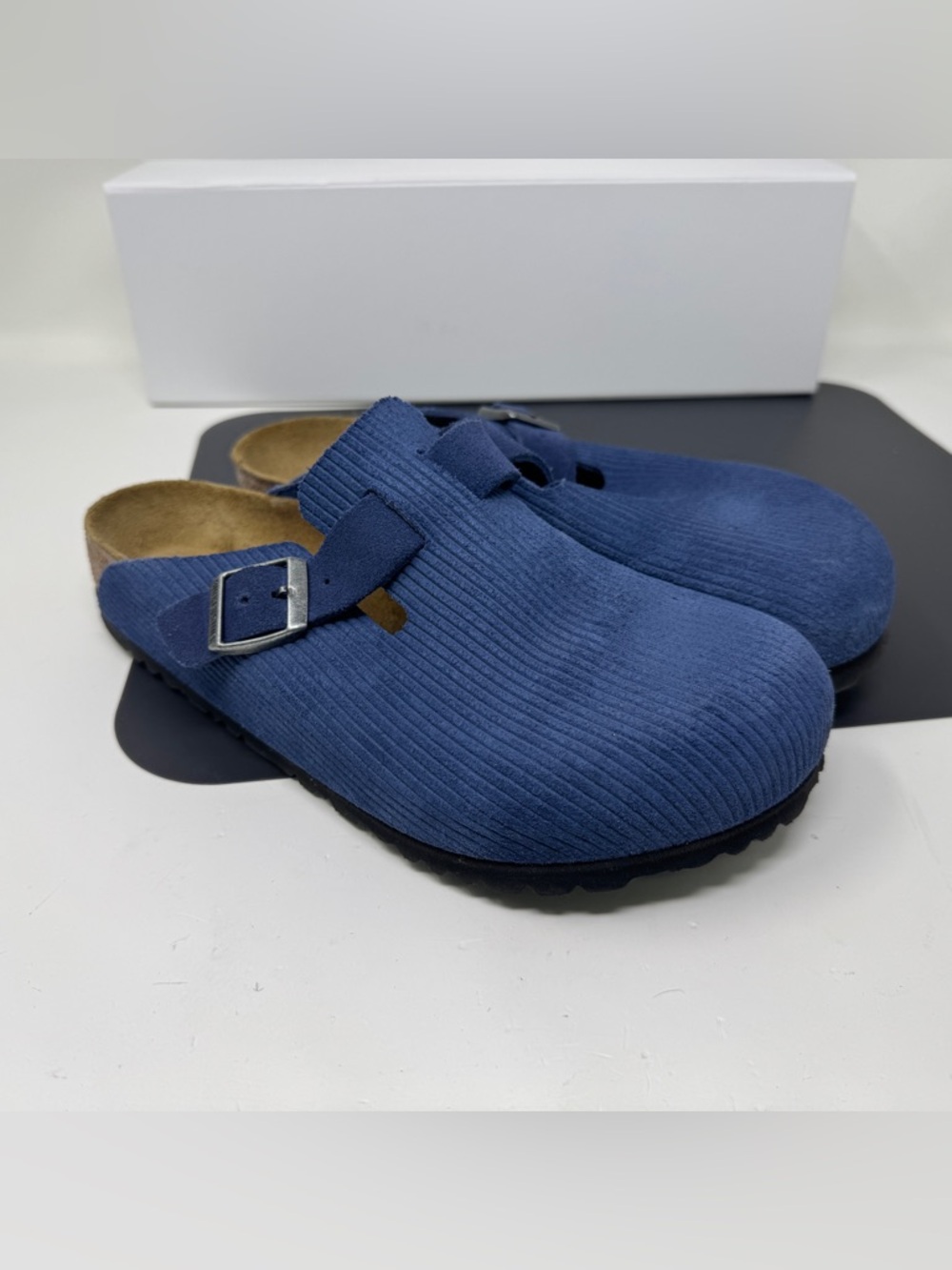 Birkenstock Boston Suede Leather (Size 39) "Corduroy Indigo" Women's Clog Sandal
